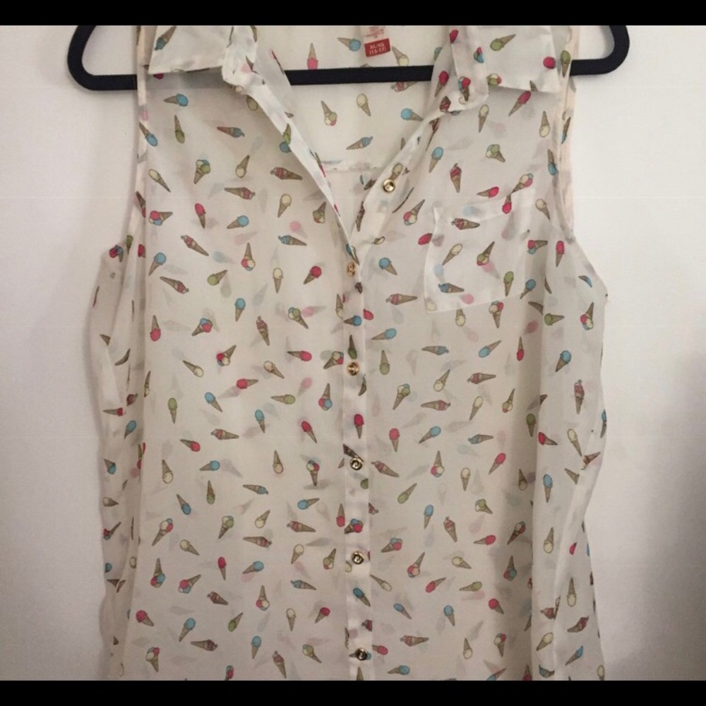 Nwot Sheer Ice Cream Pattern Button Down Tank - image 1